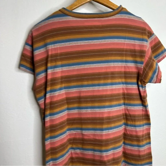 THE GREAT. Short Sleeve Striped Tee in Rust, Pink, Blue, Olive - Picture 9 of 11